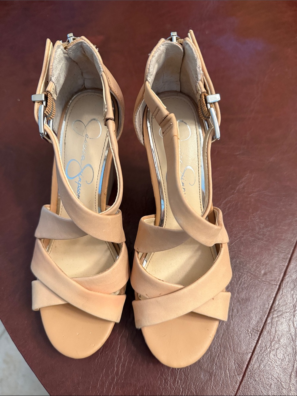 Jessica Simpson Nude Crisscross Ankle Strap Heels